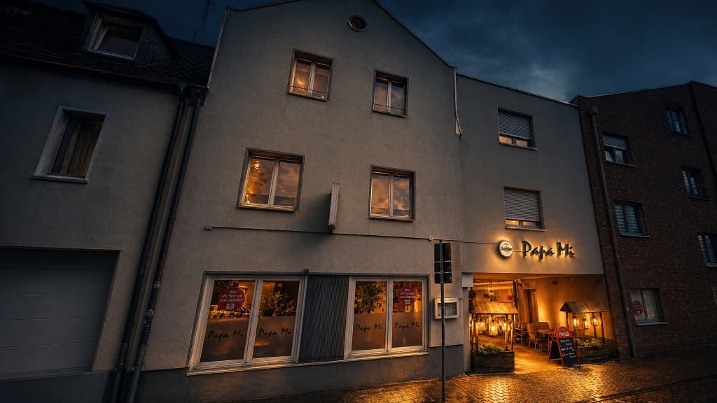 Außenansicht Papa Mi Geldern bei Nacht